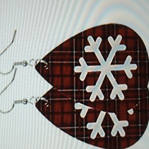 1.5 x 3 inches punched fake leather Christmas earrings Snowflake Red & Blue